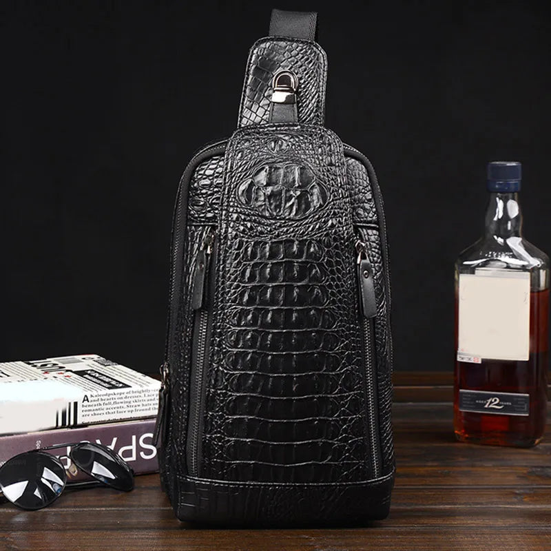 Men Crocodile Pattern Leather Chest Bag Crossbody Bags