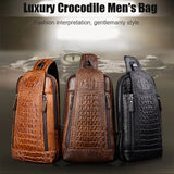 Men Crocodile Pattern Leather Chest Bag Crossbody Bags