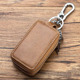 Leather Key Organizer Cover Wallet Zipper Car Key Case Bag