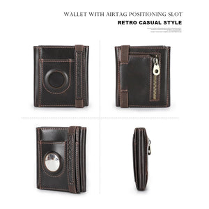 Men Leather Trifold Wallet RFID with Airtag