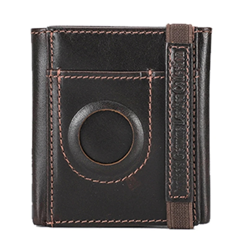 Men Leather Trifold Wallet RFID with Airtag