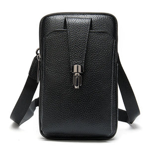Men Leather Waist Bag Soft Embossed Leather Belt Shoulder Packet