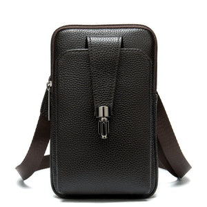 Men Leather Waist Bag Soft Embossed Leather Belt Shoulder Packet