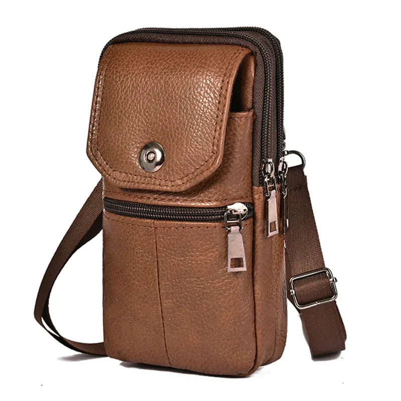 Men Leather Waist Bag with Large Capacity