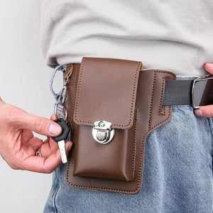 Men Leather Waist Bag Large Capacity Brown Shoulder Crossbody Belt Bag