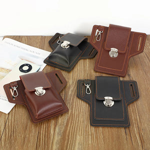 Men Leather Waist Bag Large Capacity Multi-layer Buckle Bum Packs