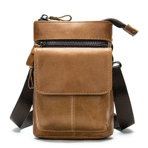 Men Leather Waist Bag Male Shoulder Messenger Bag Retro Packet