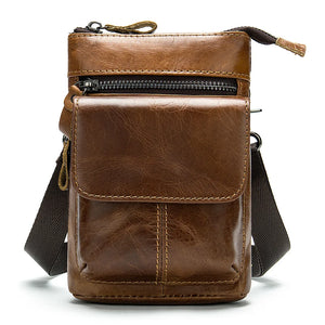 Men Leather Waist Bag Male Shoulder Messenger Bag Retro Packet