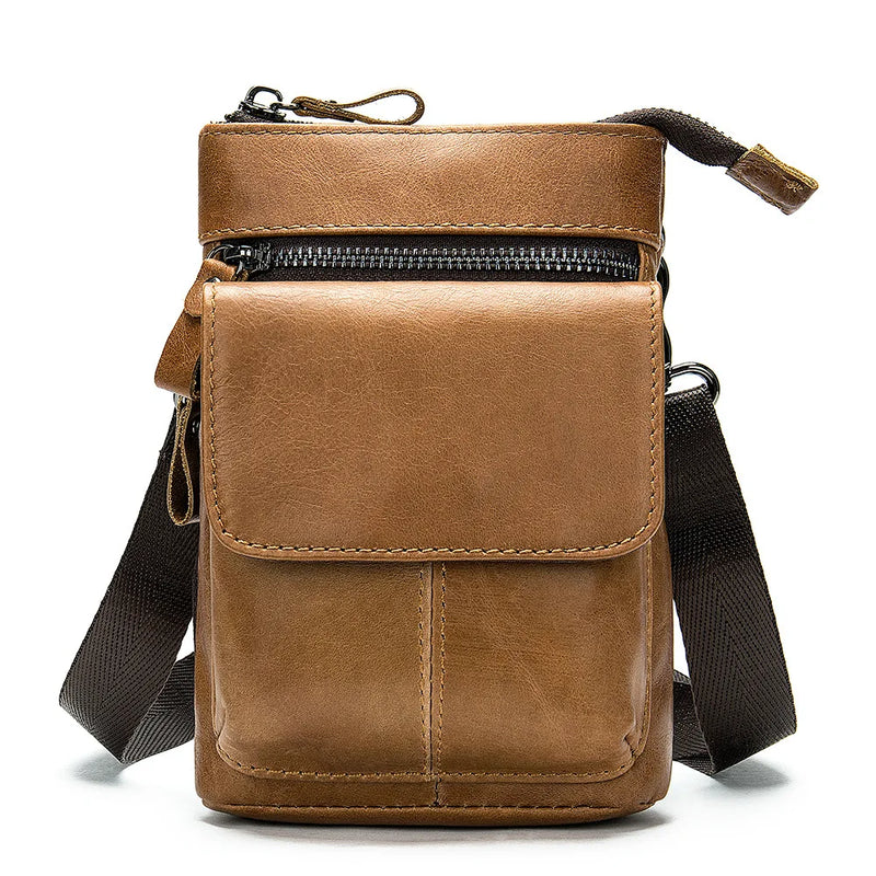 Men Leather Waist Bag Male Shoulder Messenger Bag Retro Packet