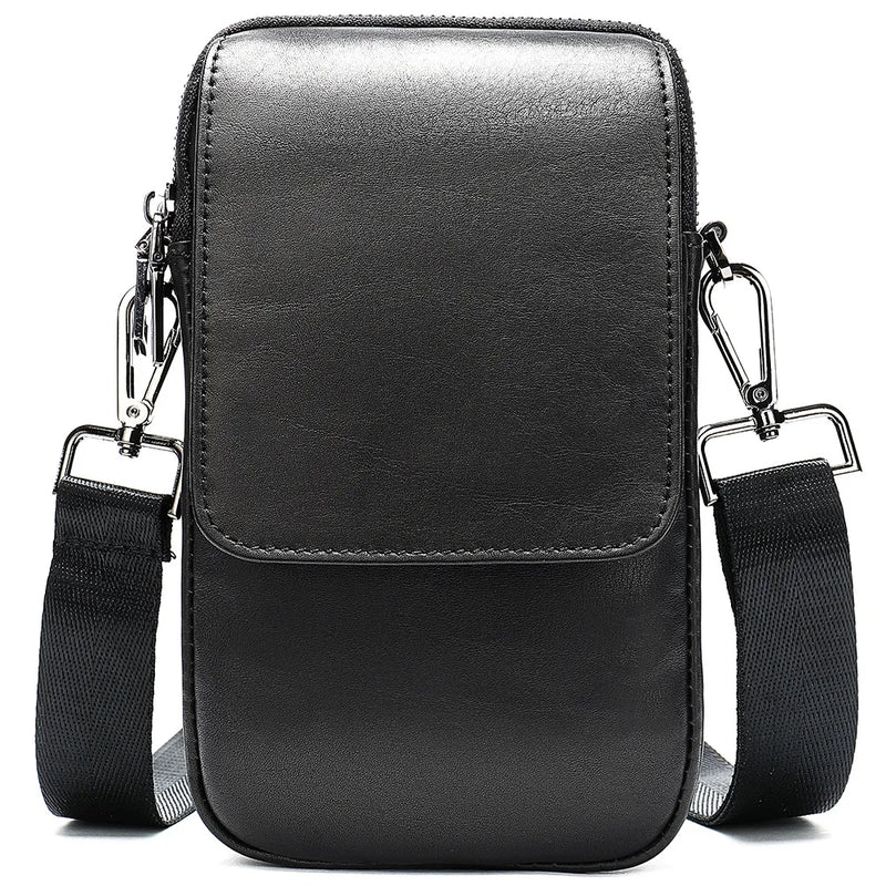 Men Leather Waist Bag Outdoor Leisure Bag Diagonal Small Square Package Belt Mob