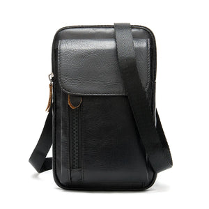 Men Leather Waist Bag Retro Shoulder Bag Versatile Belt 6.5 Inch Cell Phone Pock
