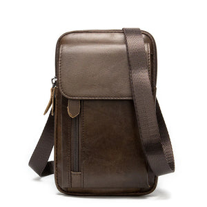 Men Leather Waist Bag Retro Shoulder Bag Versatile Belt 6.5 Inch Cell Phone Pock