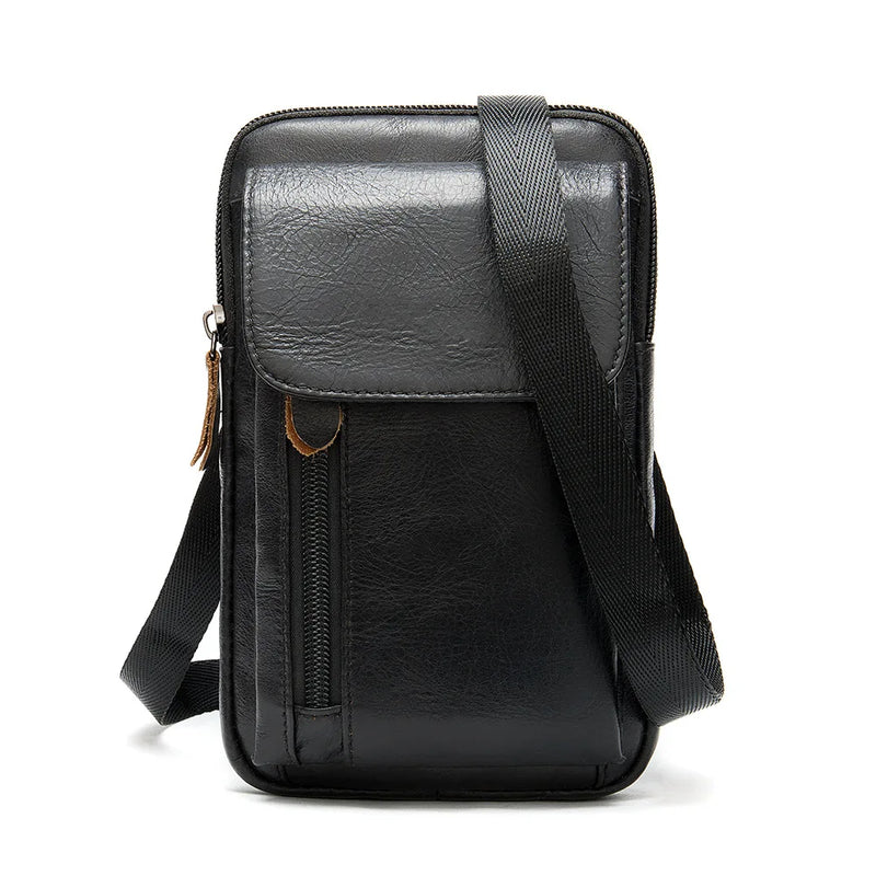 Men Leather Waist Bag Retro Shoulder Bag Versatile Belt 6.5 Inch Cell Phone Pock