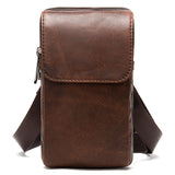 Men Leather Waist Bag Retro Shoulder Bag Outdoor Phone Pockets Waist Pack Bag