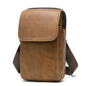 Men Leather Waist Bag Retro Shoulder Bag Outdoor Phone Pockets Waist Pack Bag