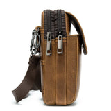 Men Leather Waist Bag Retro Shoulder Bag Outdoor Phone Pockets Waist Pack Bag
