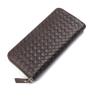 Men Long Wallet Cow Leather 100% Baby Cow Leather Woven Clutch Bag