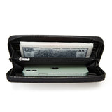 Men Long Wallet Leather Striped Embroidery Woven Clutch Bag Business Billfold