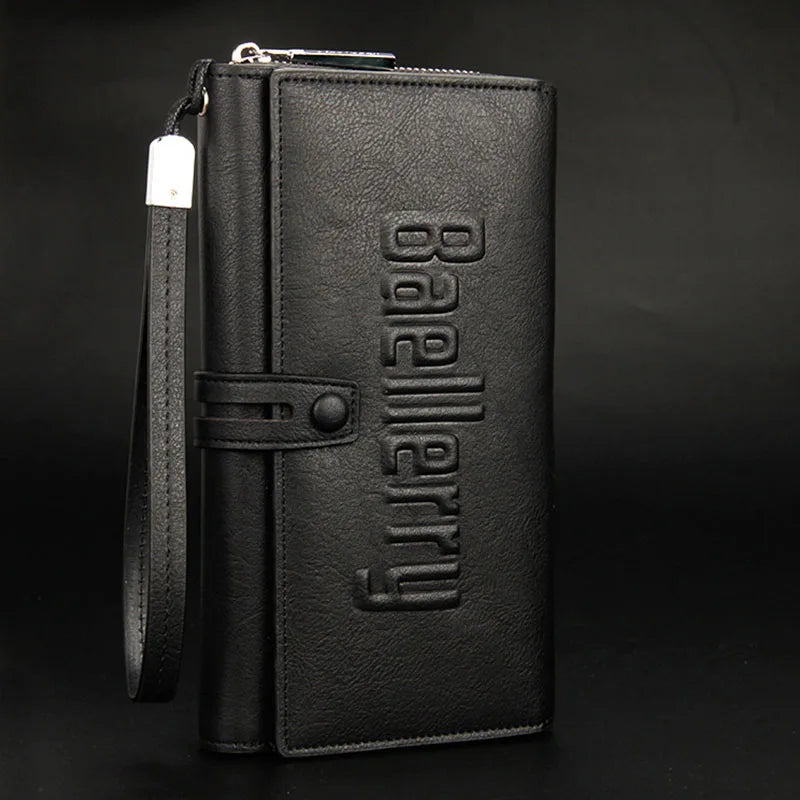Men Leather Long Wallet Business Clutch Mobile Phone Bag