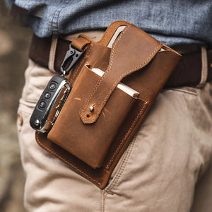 Men Multi-Function Leather Fanny Waist Bag Sports Belt Bum Pouch