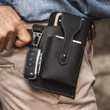Men Multi-Function Leather Fanny Waist Bag Sports Belt Bum Pouch