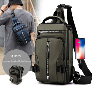 Men Nylon Backpack Rucksack Cross body Shoulder Bag USB Charging Port