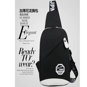 Men Nylon Sport Sling Shoulder Small Bag Chest Pack Backpack USB Charging