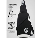 Men Nylon Sport Sling Shoulder Small Bag Chest Pack Backpack USB Charging