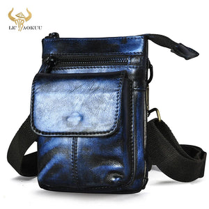 Men Oil Wax Leather Shoulder Satchel Bag Phone Pouch Hook Belt Fanny Waist Bag