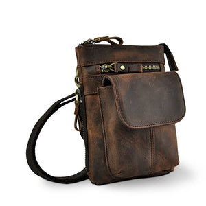 Men Oil Wax Leather Shoulder Satchel Bag Phone Pouch Hook Belt Fanny Waist Bag