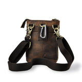 Men Oil Wax Leather Shoulder Satchel Bag Phone Pouch Hook Belt Fanny Waist Bag