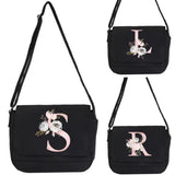 Canvas Messenger Travel Bag Pink Flower Initial Name Print