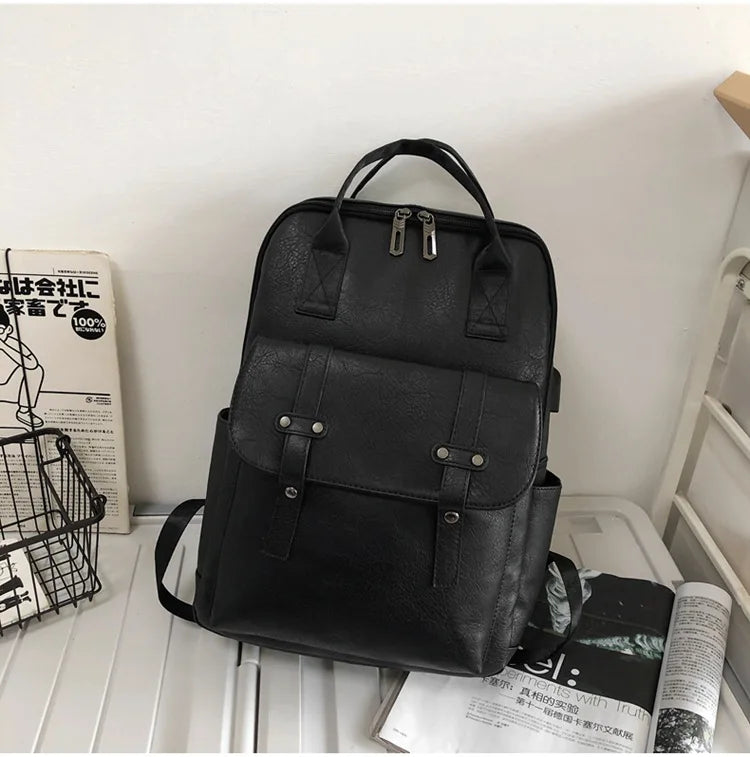 Men PU Leather Backpack Travel Casual Mochila Waterproof Student Book Bags