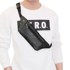 Men PU Leather Belt Fanny Pack Bum Waist Pouch Zip Bag