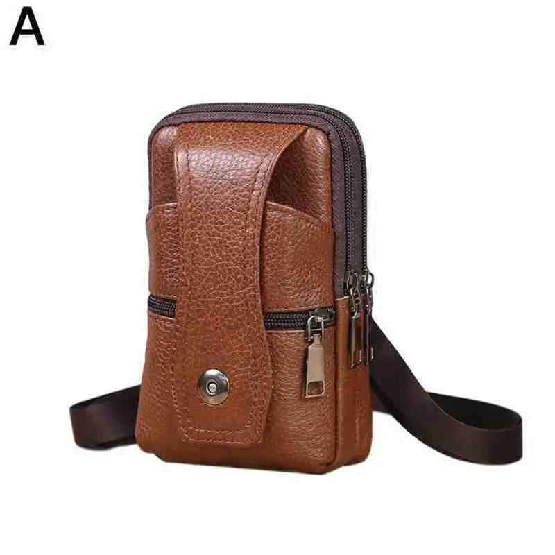 Men PU Leather Fanny Waist Bag Classic Texture Business Casual Phone Bag