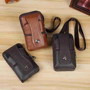 Men PU Leather Fanny Waist Bag Classic Texture Business Casual Phone Bag
