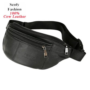 Men Retro Leather Waist Bags High Quality Cowskin Fanny Pack