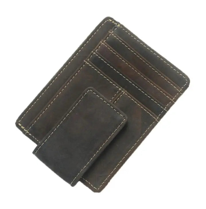 Men Retro Leather Money Clip RFID Slim Credit Card Holder