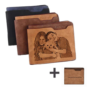Men Short Personalized Picture Text Purse Carving Photo Wallet Father's Gift