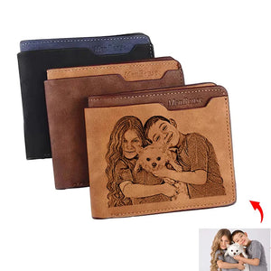 Men Short Personalized Picture Text Purse Carving Photo Wallet Father's Gift