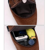 Men Shoulder Chest Bag USB Charging PU Leather For Mobile Phone