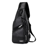 Men Shoulder Chest Bag USB Charging PU Leather For Mobile Phone