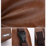 Men Shoulder Chest Bag USB Charging PU Leather For Mobile Phone