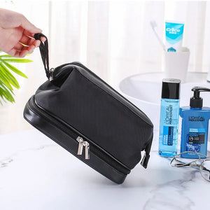 Men Double Layer Nylon Dopp Kit Water Resistant Shaving Bag