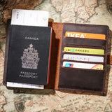 Men Travel Passport Holder Cow Leather Ticket Folder Passport Wallet Vintage