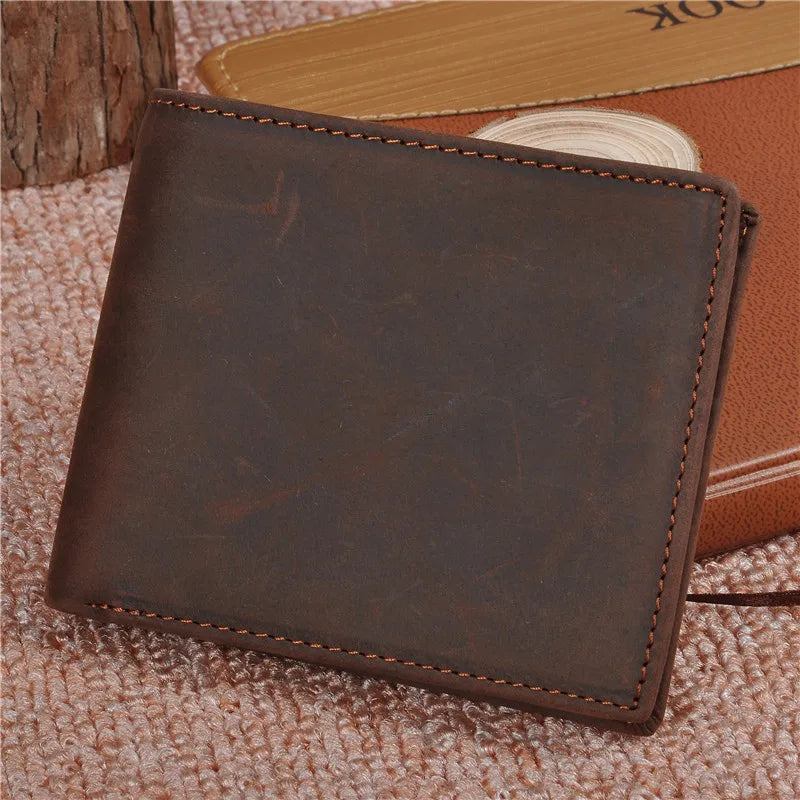Men Vintage Leather Wallet Crazy Horse Slim Money Purse