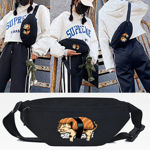 Sashimi and Cat Print Waist Bag for Men and Women
