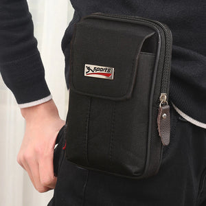 Men Canvas Waist Purse Casual Fanny Multi-function Phone Pocket Business Waist B