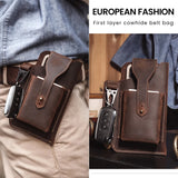 Men Leather Waist Pack Retro Phone Bag Multifunctional Belt Pockets