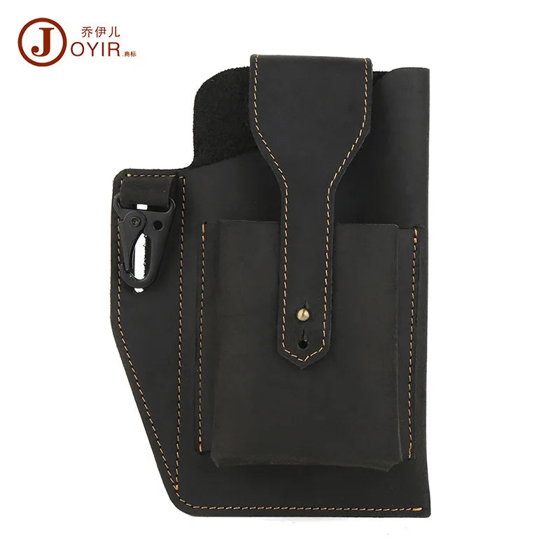 Men Leather Waist Pack Retro Phone Bag Multifunctional Belt Pockets